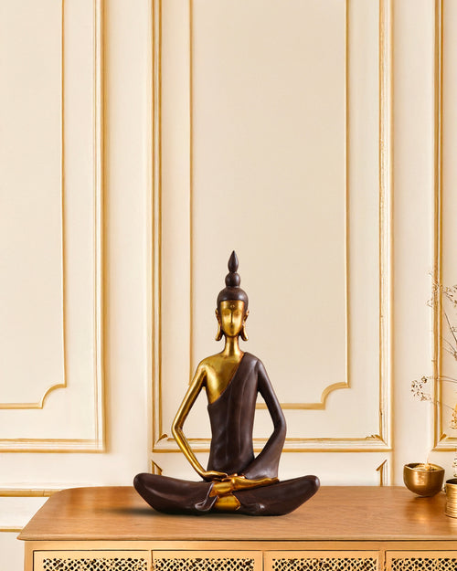Alamkari India Polyresin Decorative Modern Golden Brown Meditating Buddha Showpiece