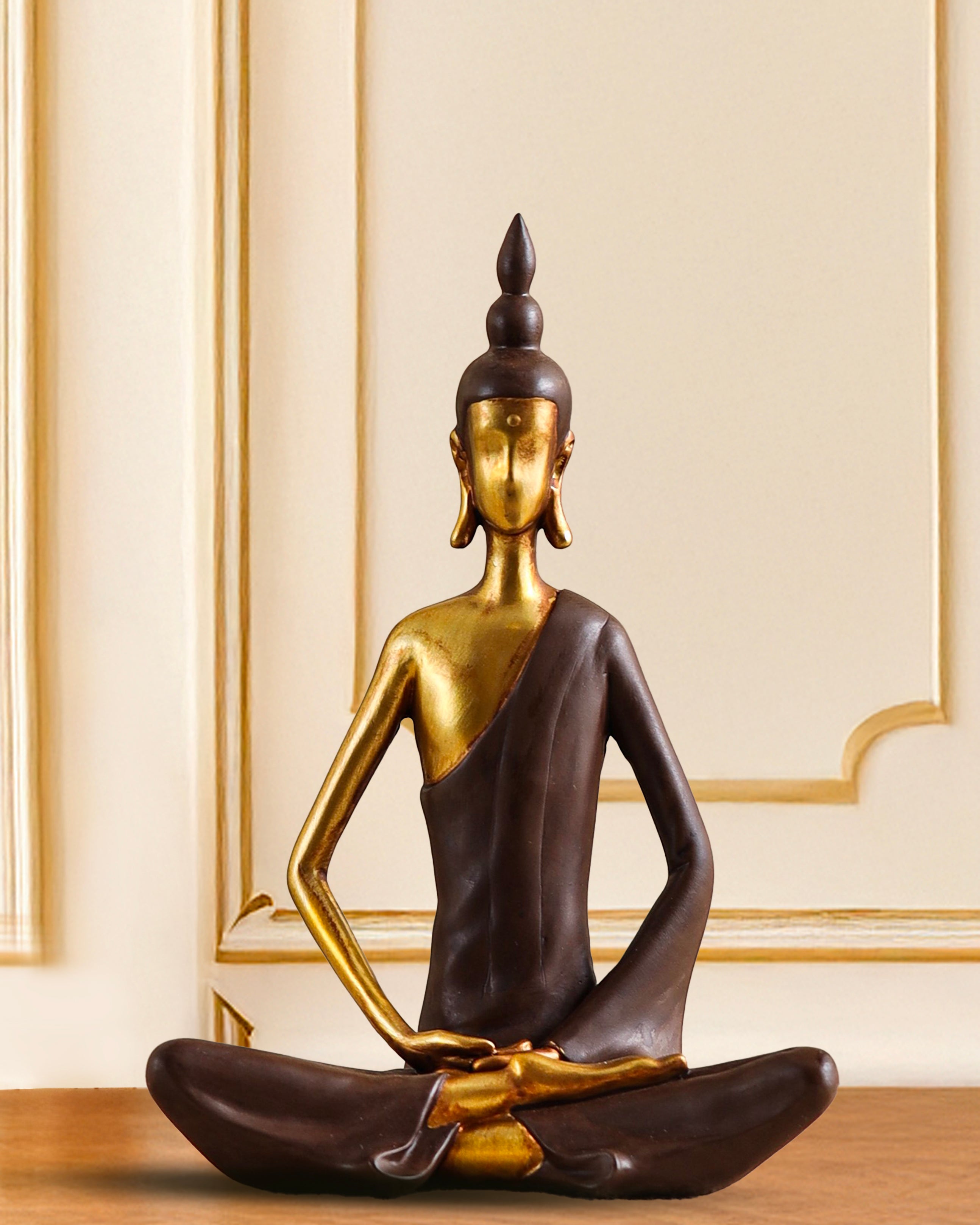 Alamkari India Polyresin Decorative Modern Golden Brown Meditating Buddha Showpiece