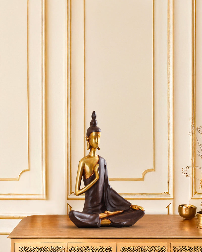 Alamkari India Polyresin Decorative Modern Golden Brown Serene Buddha Figurine