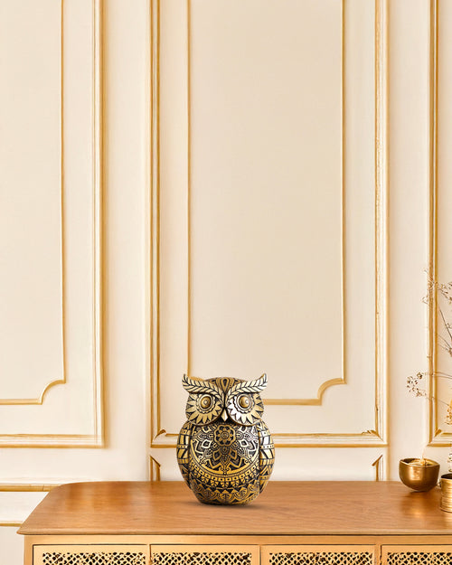 Alamkari India Polyresin Decorative Ornate Lucky Owl Figurine