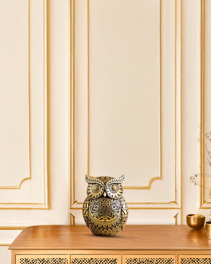 Alamkari India Polyresin Decorative Ornate Lucky Owl Figurine