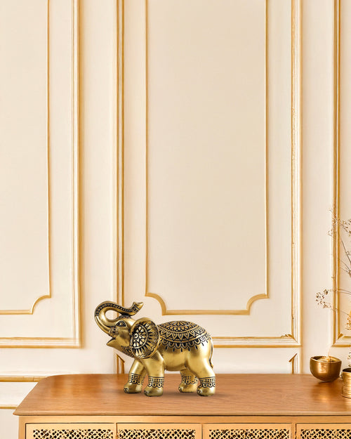 Alamkari India Polyresin Decorative Small Golden Polyresin Elephant Figurine