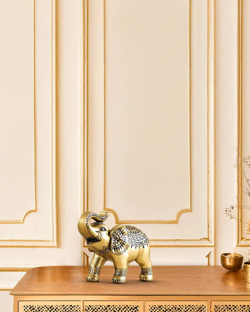 Alamkari India Polyresin Decorative Small Golden Polyresin Elephant Figurine