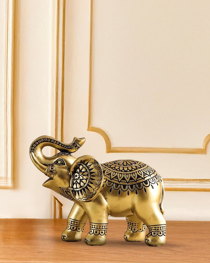 Alamkari India Polyresin Decorative Small Golden Polyresin Elephant Figurine