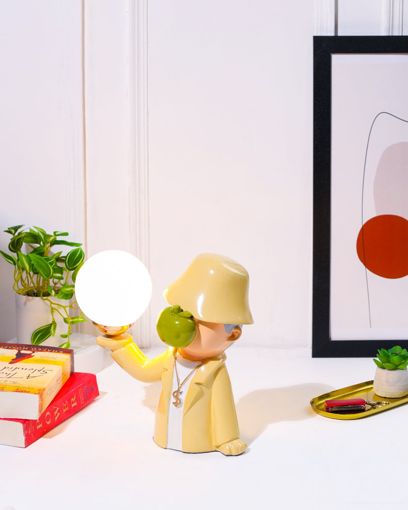Alamkari India Polyresin Green Apple Boy Resin Decorative Lamp Statue