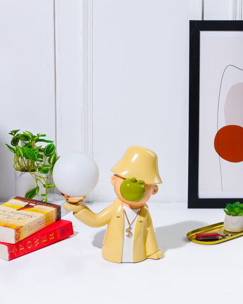 Alamkari India Polyresin Green Apple Boy Resin Decorative Lamp Statue