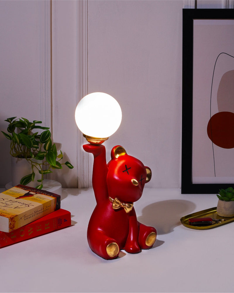 Alamkari India Polyresin Halo Honey Red Teddy Lamp