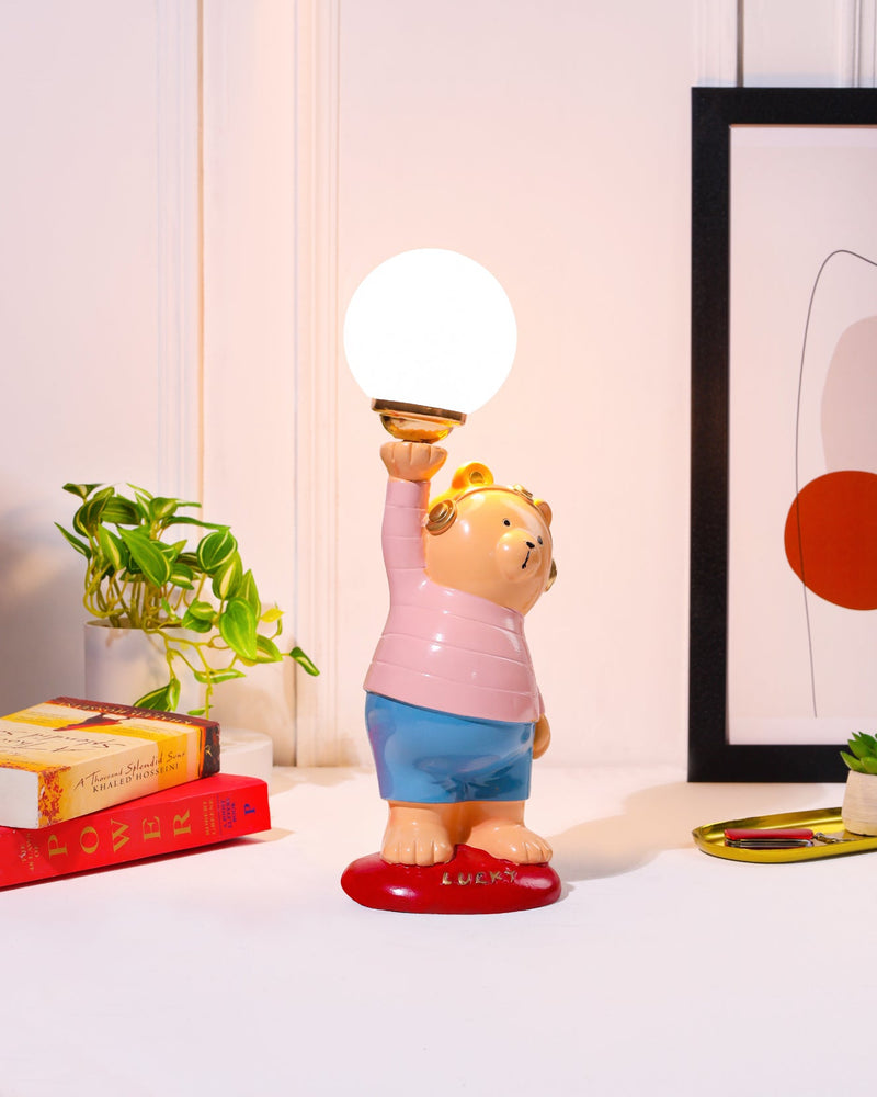Alamkari India Polyresin Lucky Luminary Blue Teddy Lamp