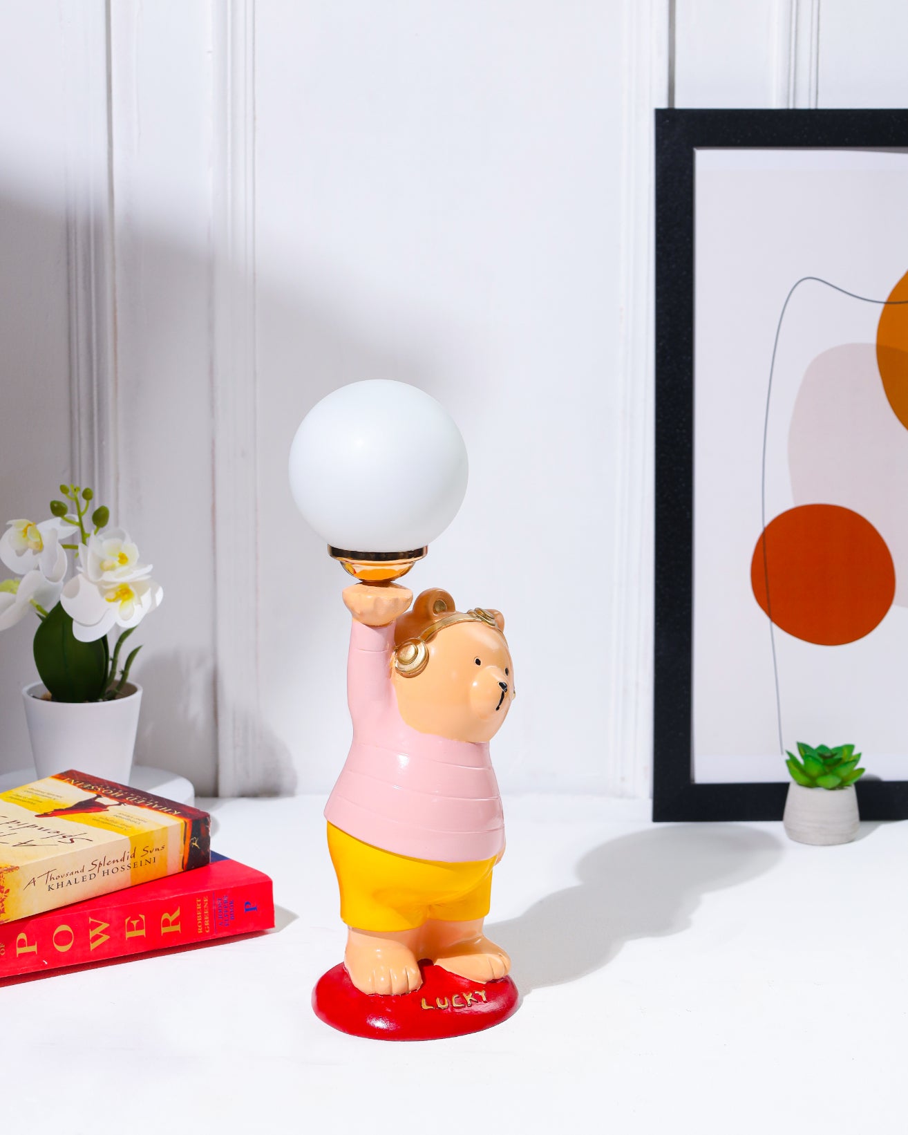 Alamkari India Polyresin Lucky Luminary Yellow Teddy Lamp
