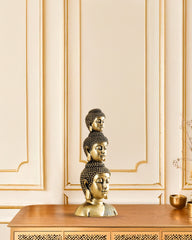 Alamkari India Polyresin Ornate Golden Polyresin Buddha Heads Showpiece