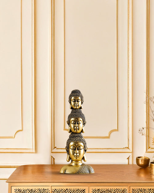 Alamkari India Polyresin Ornate Golden Polyresin Buddha Heads Showpiece