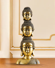 Alamkari India Polyresin Ornate Golden Polyresin Buddha Heads Showpiece