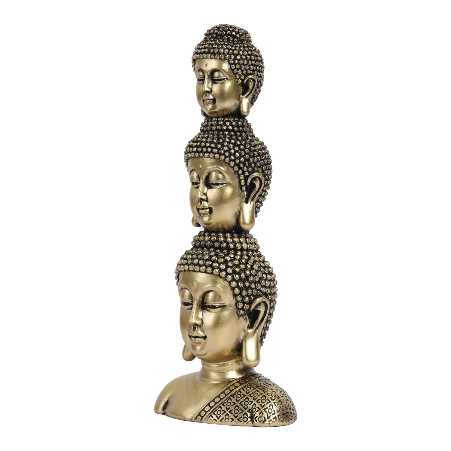 Alamkari India Polyresin Ornate Golden Polyresin Buddha Heads Showpiece