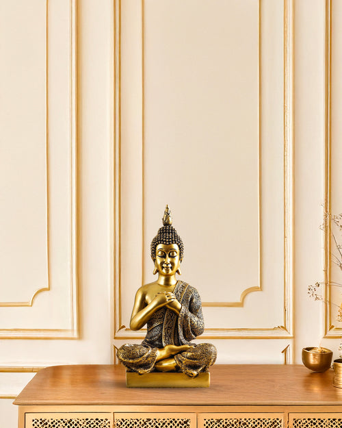 Alamkari India Polyresin Ornate Joyful Sitting Buddha Figurine (Large)