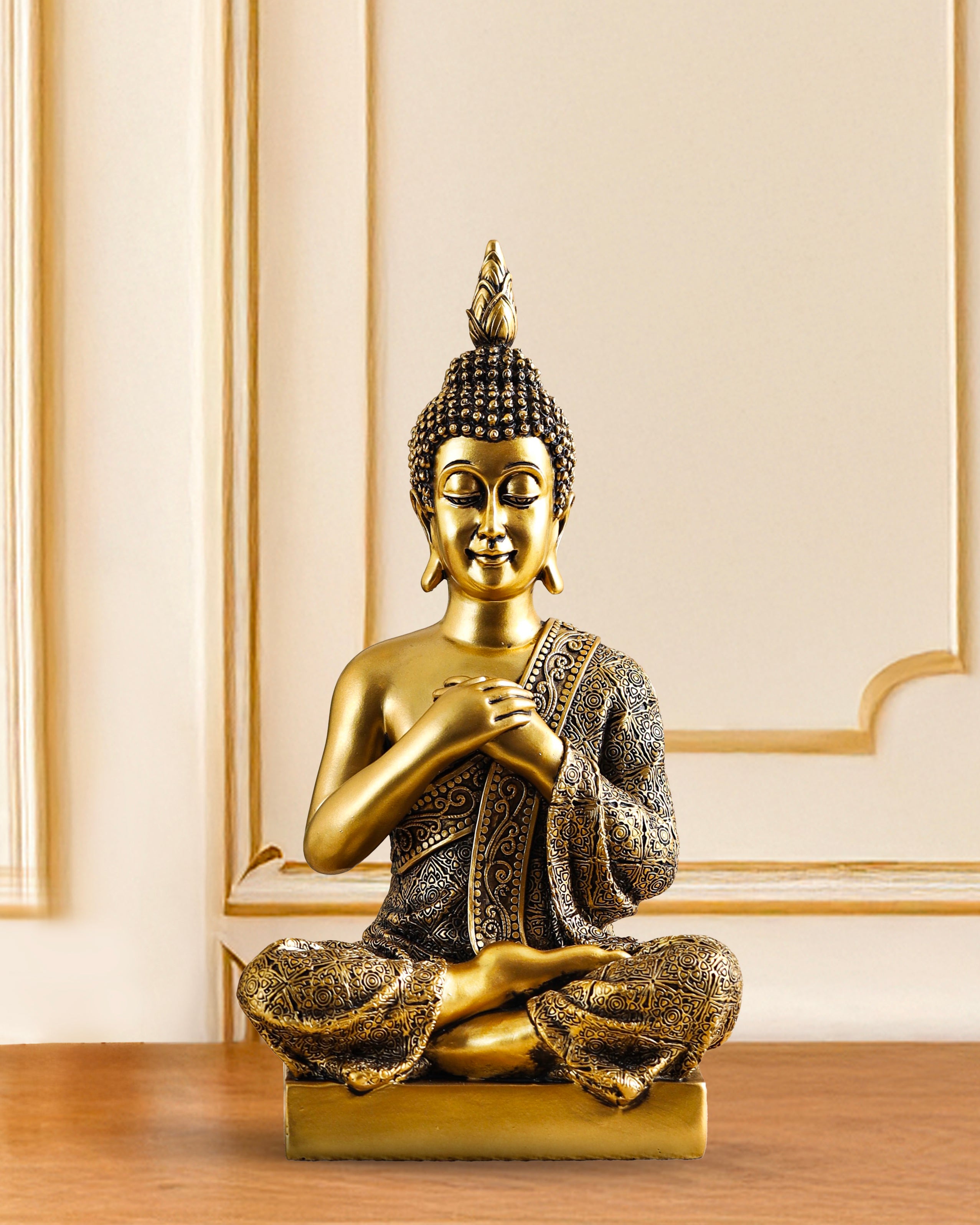 Alamkari India Polyresin Ornate Joyful Sitting Buddha Figurine (Large)