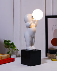 Alamkari India Polyresin White Standing Statue Lamp