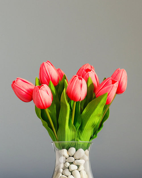 Alamkari India Polyurethane Artificial Tulip Flower Sticks (5 Sticks, 35 cm, Pink)