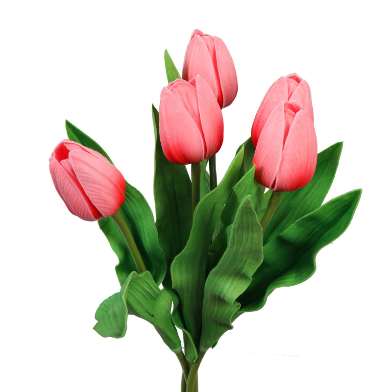 Alamkari India Polyurethane Artificial Tulip Flower Sticks (5 Sticks, 35 cm, Pink)