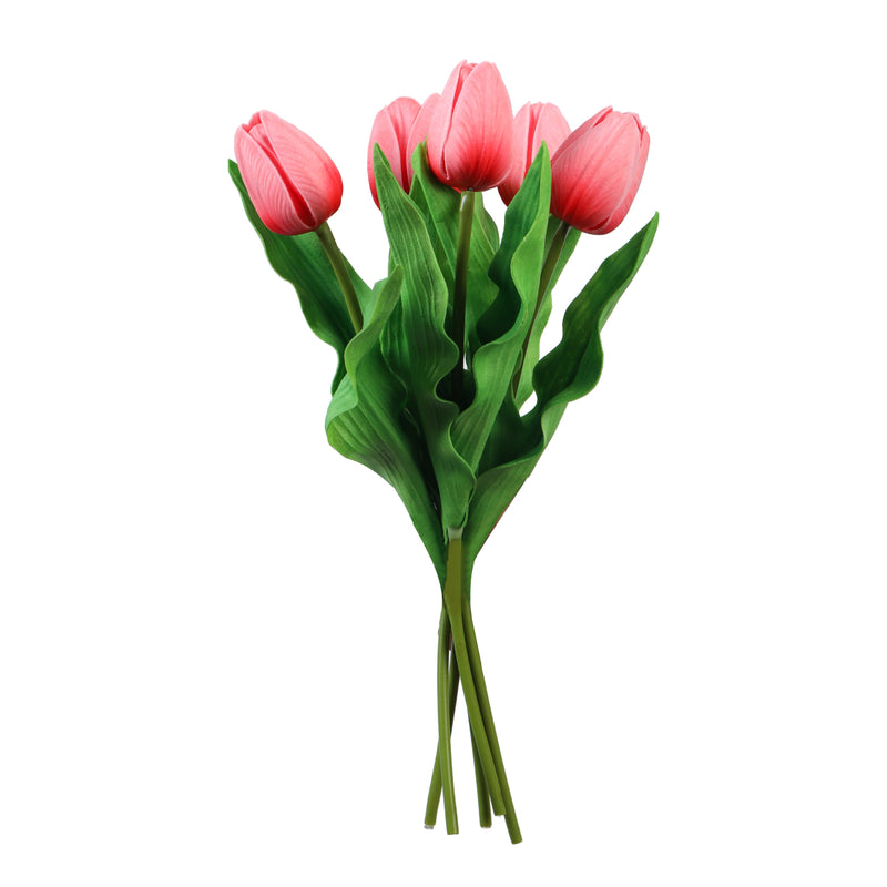 Alamkari India Polyurethane Artificial Tulip Flower Sticks (5 Sticks, 35 cm, Pink)