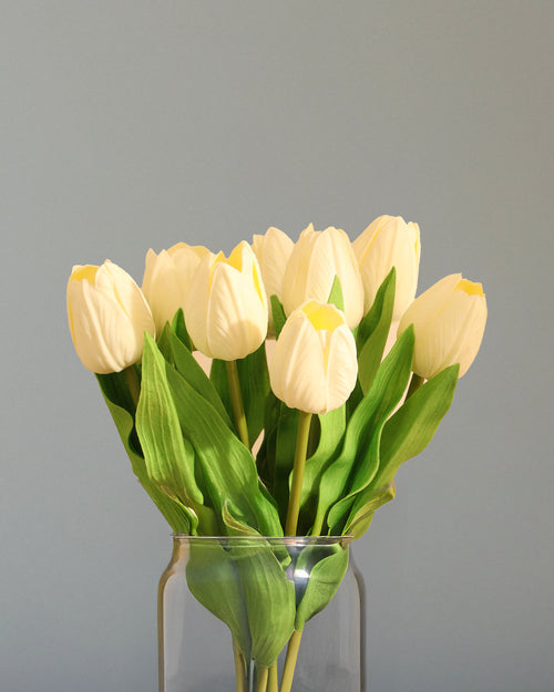 Alamkari India Polyurethane Artificial Tulip Flower Sticks (5 Sticks, 35 cm, White)