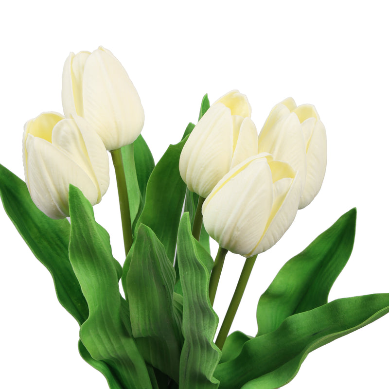 Alamkari India Polyurethane Artificial Tulip Flower Sticks (5 Sticks, 35 cm, White)