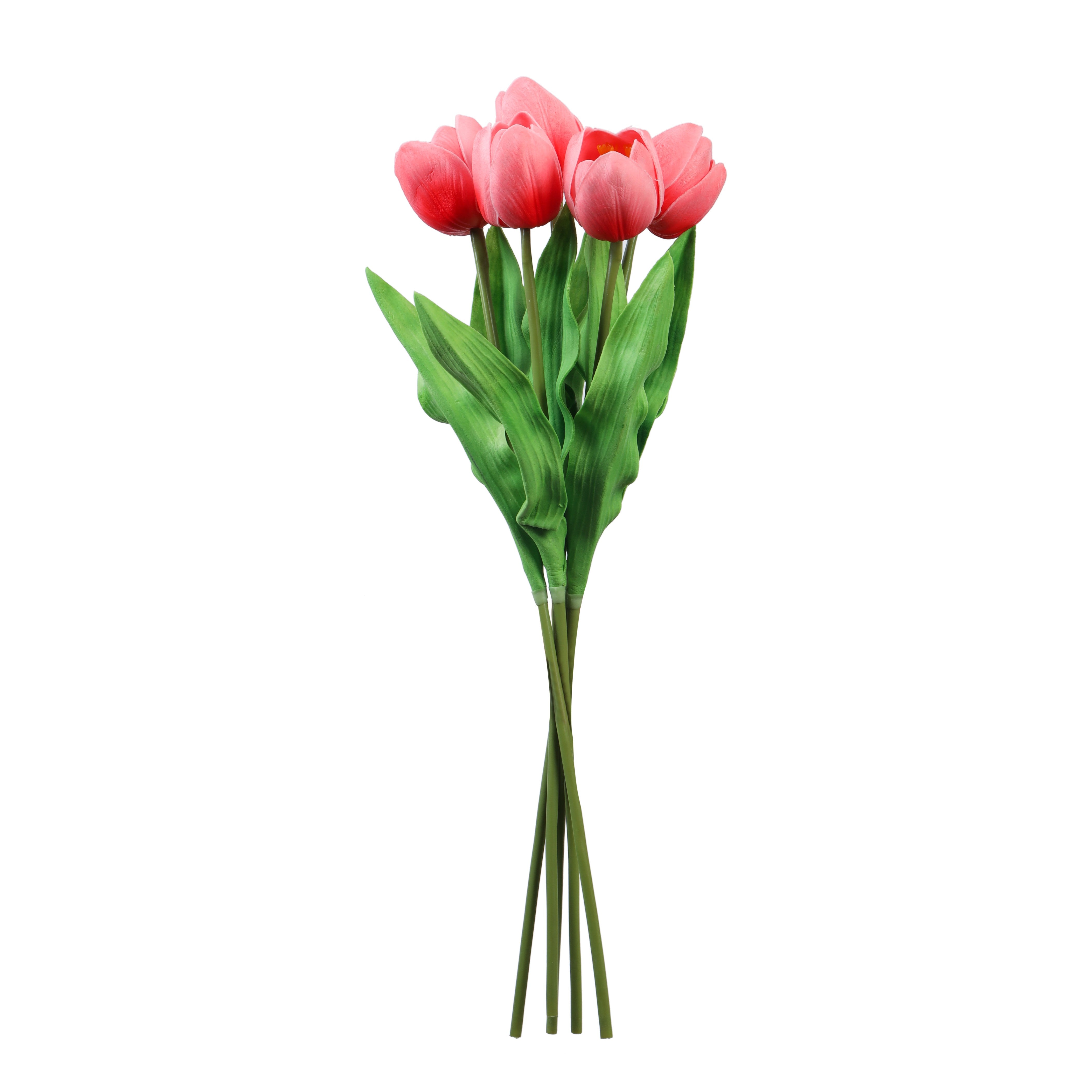 Alamkari India Polyurethane Artificial Tulip Flower Sticks (5 Sticks, 50 cm, Pink)