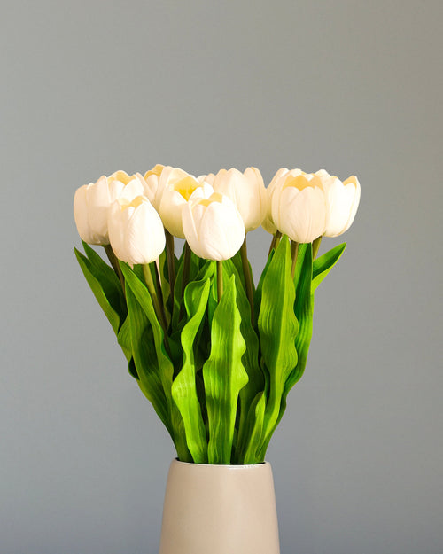 Alamkari India Polyurethane Artificial Tulip Flower Sticks (5 Sticks, 50 cm, White)