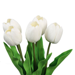 Alamkari India Polyurethane Artificial Tulip Flower Sticks (5 Sticks, 50 cm, White)