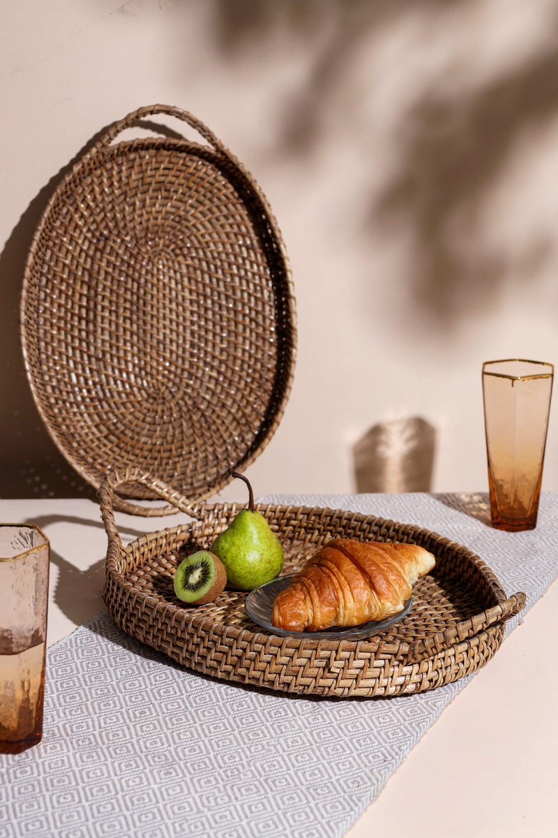 Alamkari India Rattan Handmade Woven Rattan Oval Tray