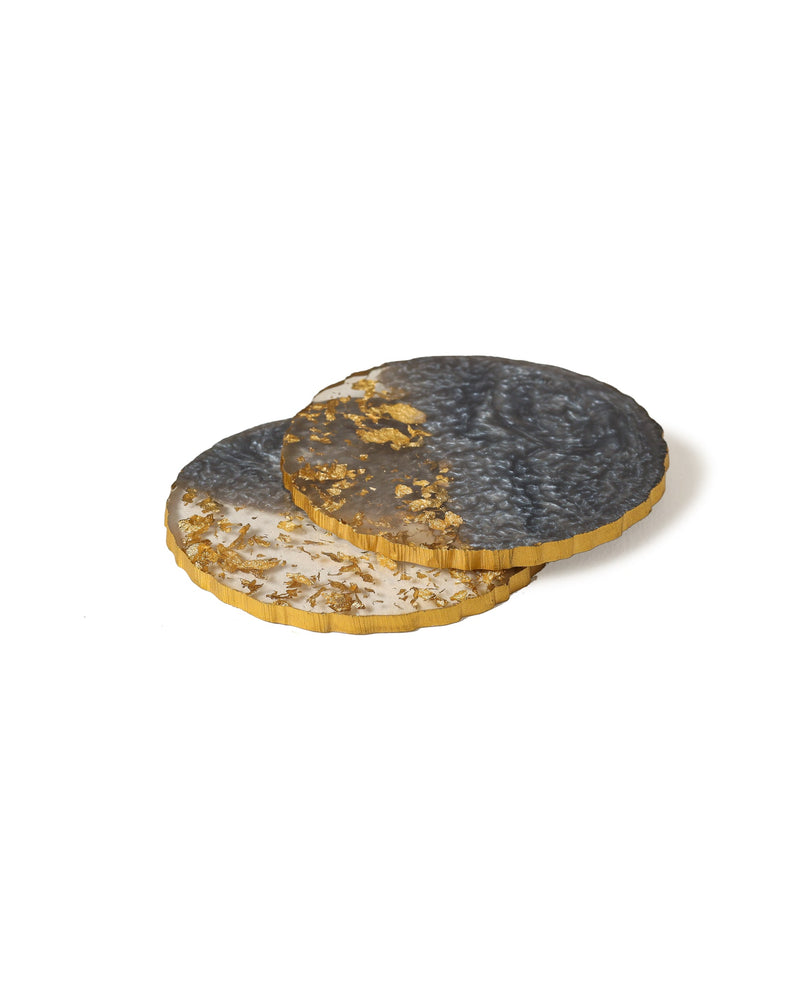 Alamkari India Resin Golden Flakes Resin Coasters - Set of 2
