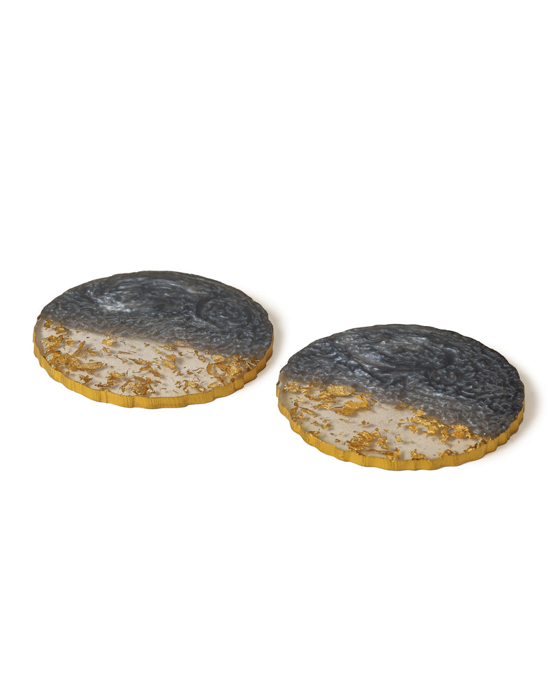 Alamkari India Resin Golden Flakes Resin Coasters - Set of 2