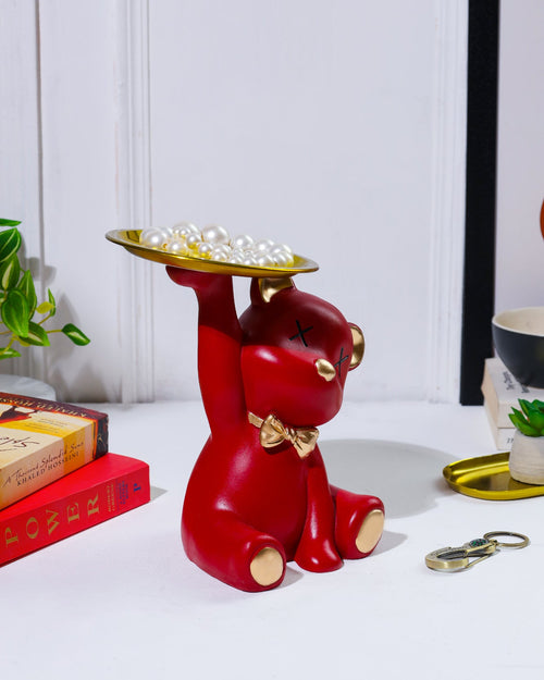 Alamkari India Resin Halo Honey Red Teddy with Tray