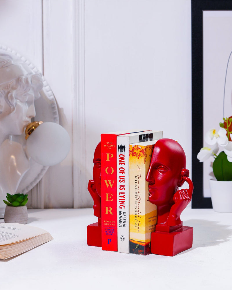 Alamkari India resin Hear No Evil Red Face Bookend