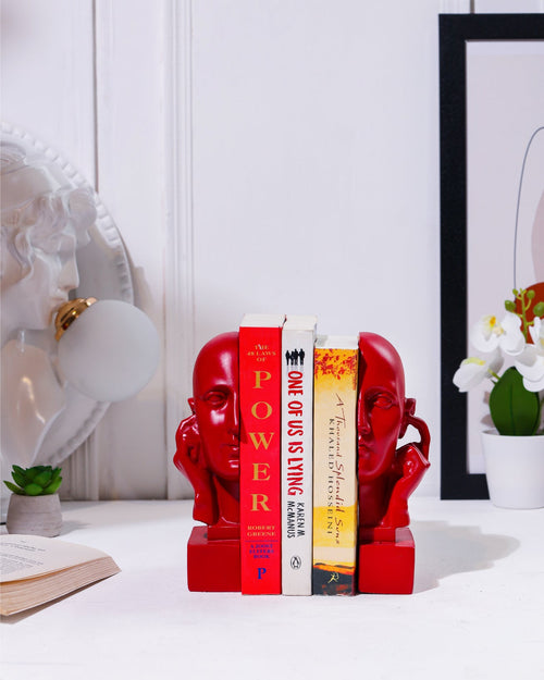 Alamkari India resin Hear No Evil Red Face Bookend