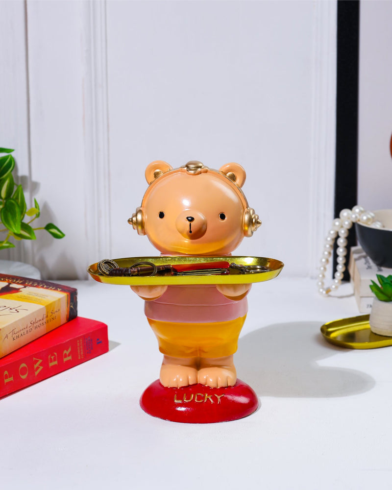 Alamkari India Resin Lucky Luminary Yellow Teddy with Tray