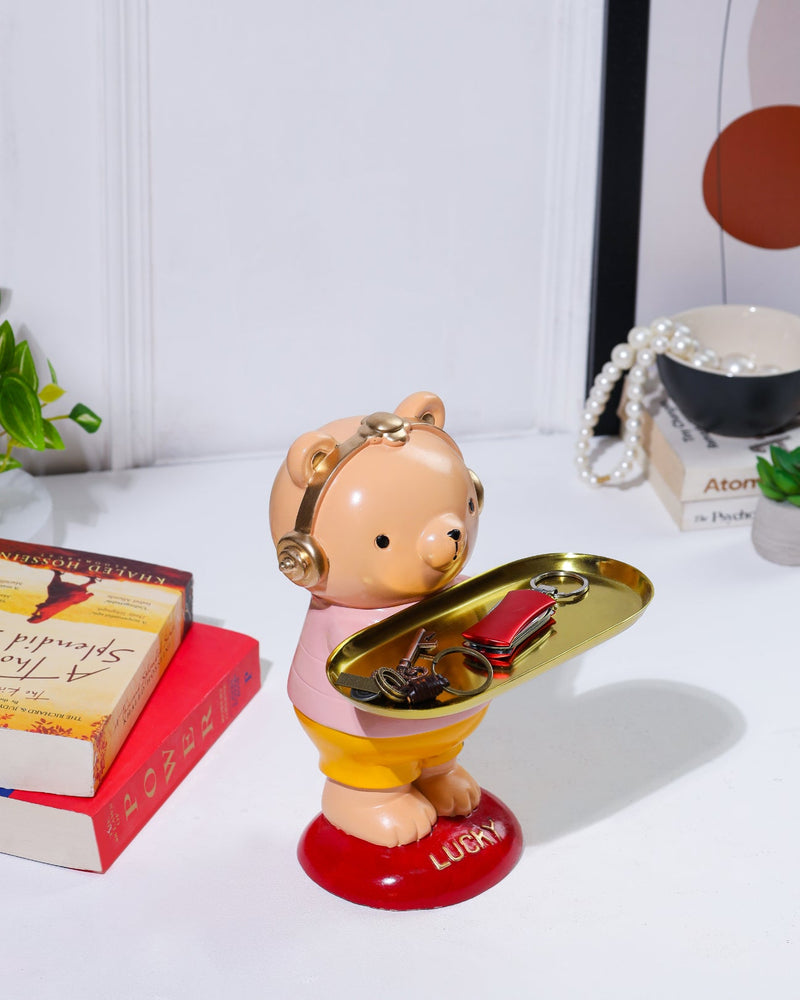 Alamkari India Resin Lucky Luminary Yellow Teddy with Tray