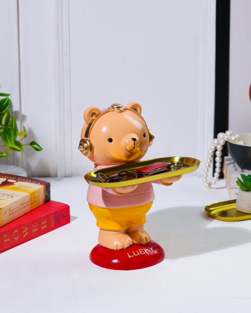 Alamkari India Resin Lucky Luminary Yellow Teddy with Tray