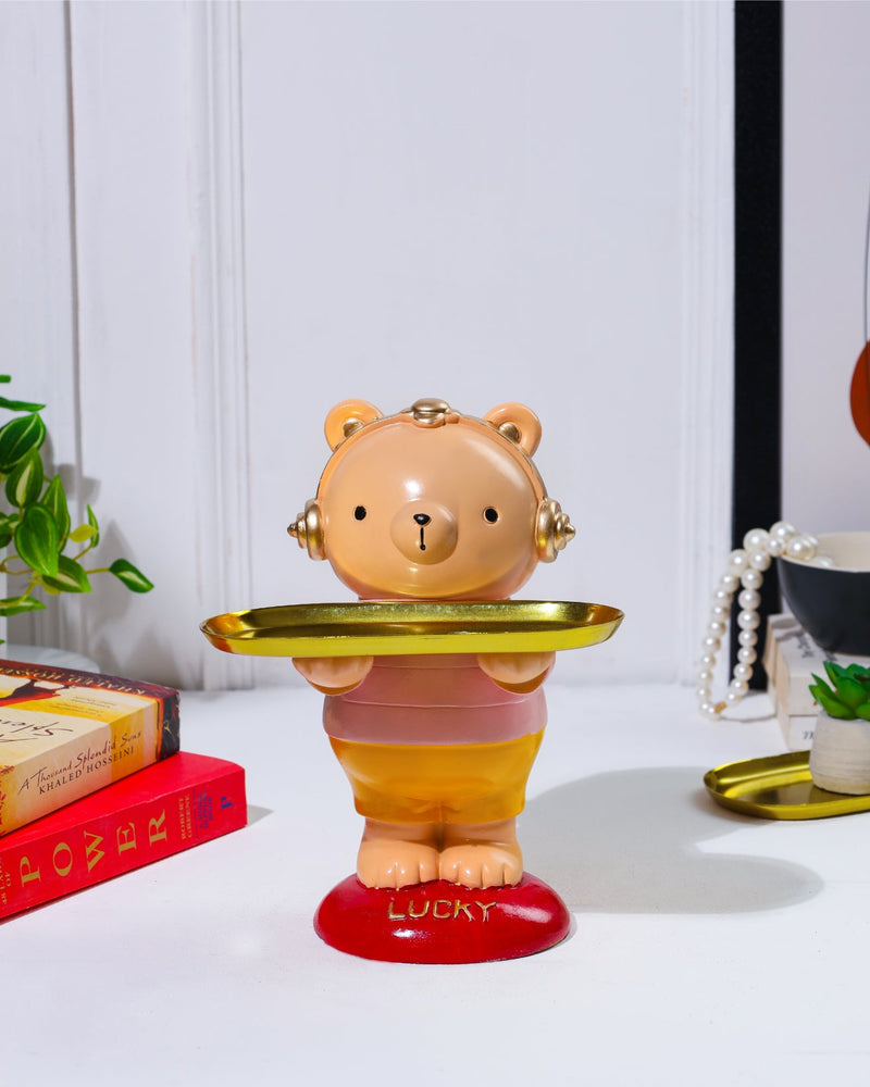 Alamkari India Resin Lucky Luminary Yellow Teddy with Tray