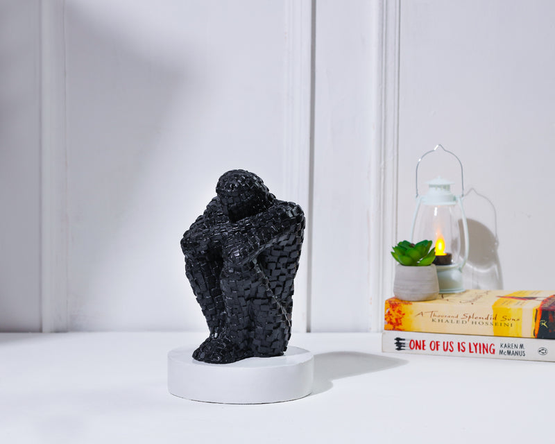 Alamkari India Resin Mosaic Sitting Stone Man Sculpture