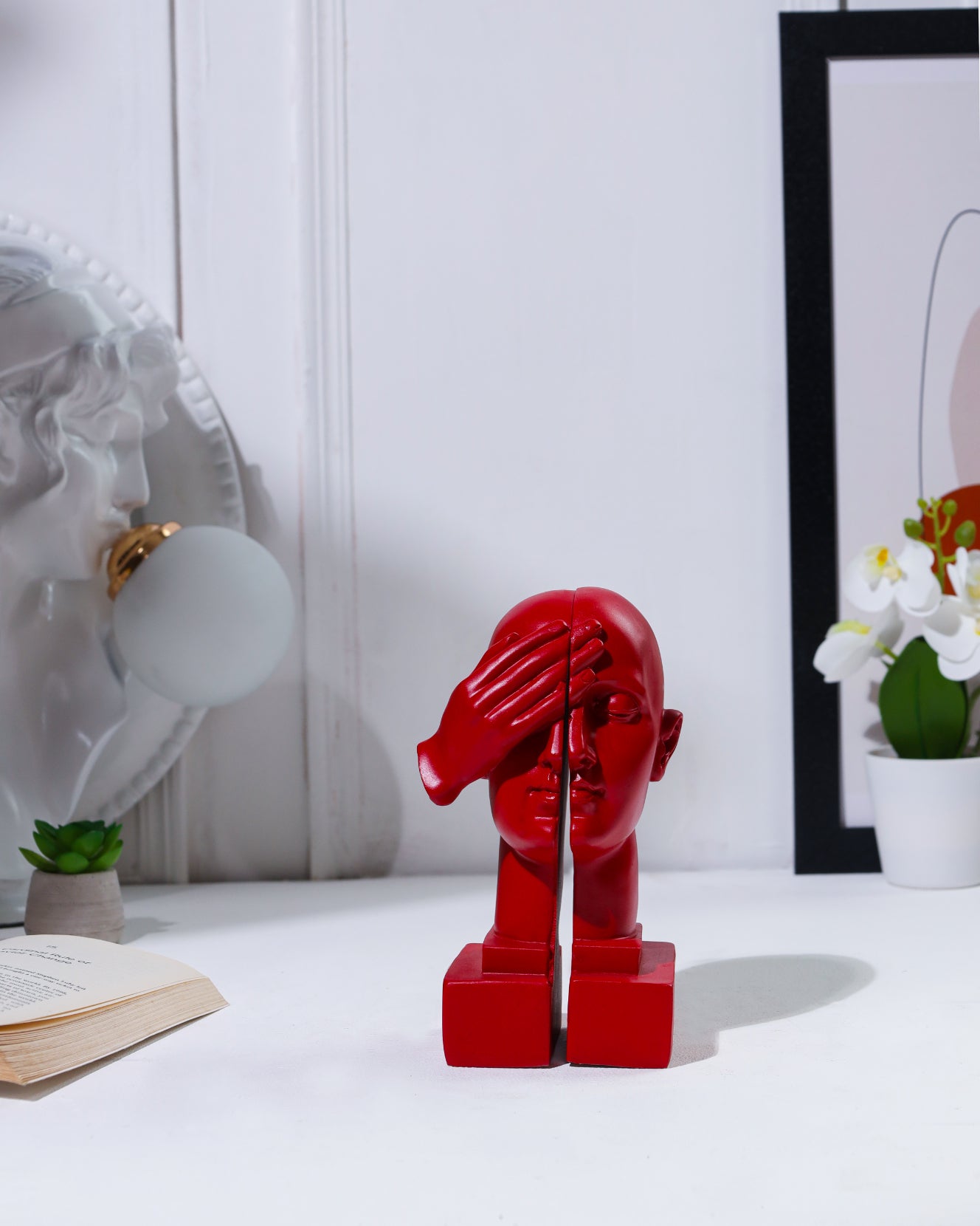 Alamkari India resin See No Evil Red Face Bookend