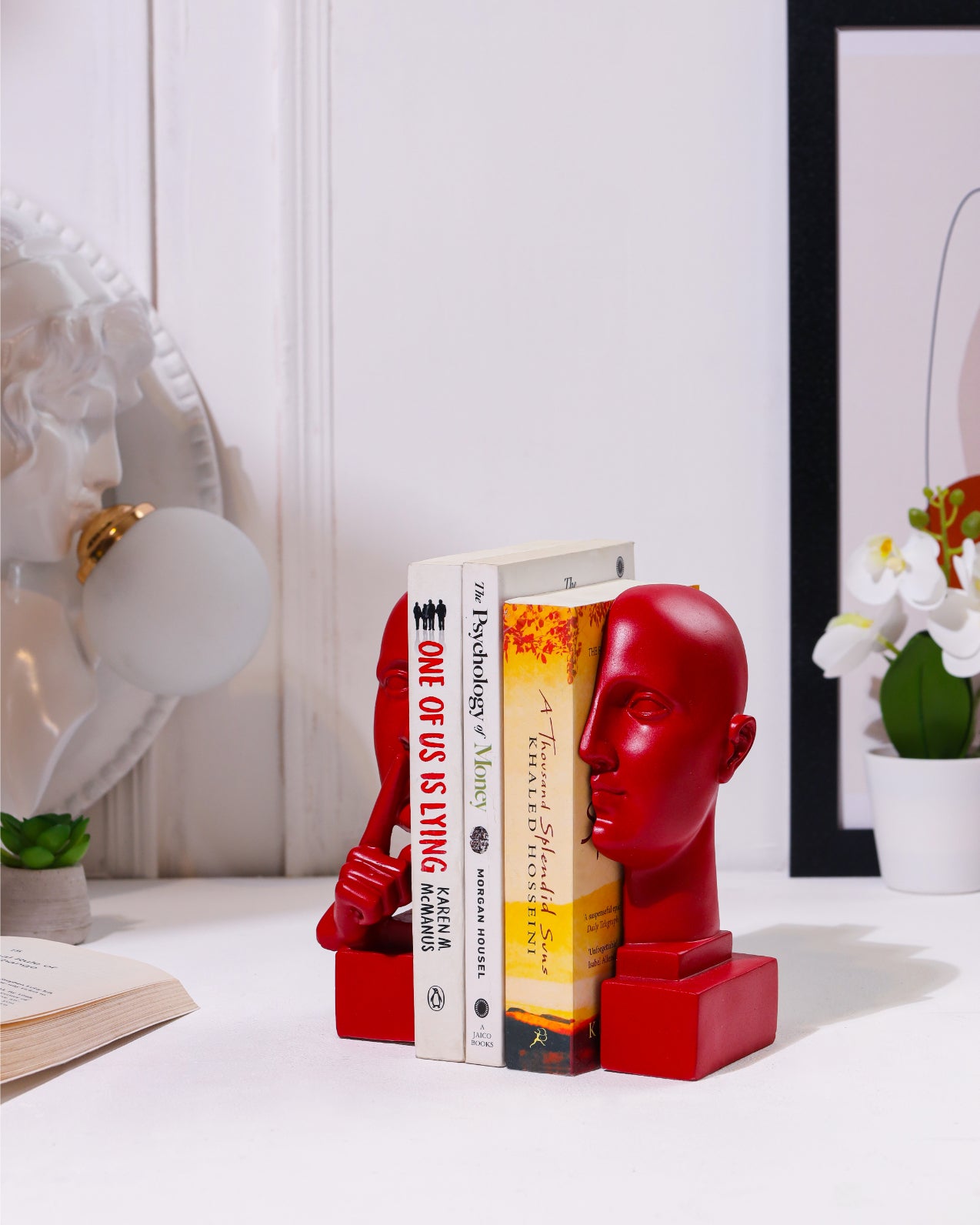 Alamkari India resin The Secret Keeper Red Face Bookend