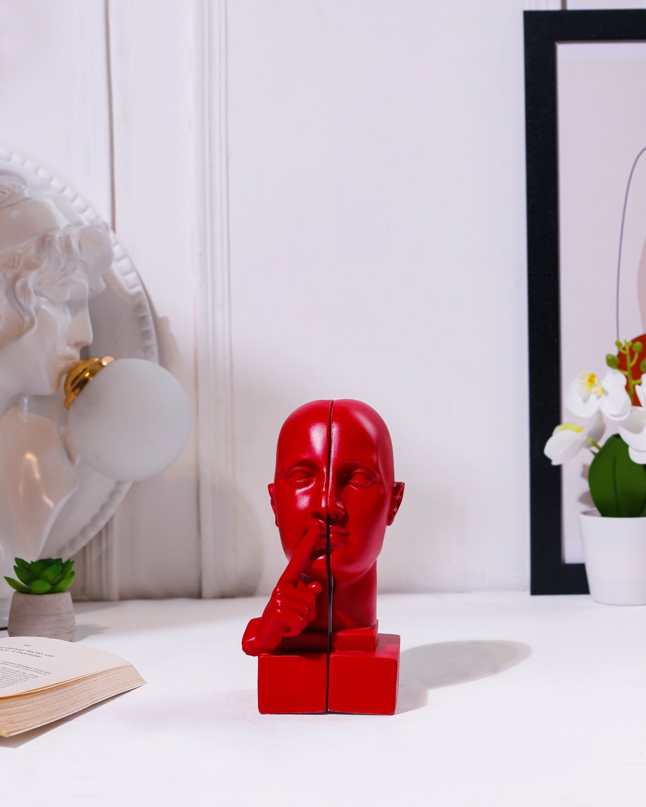 Alamkari India resin The Secret Keeper Red Face Bookend