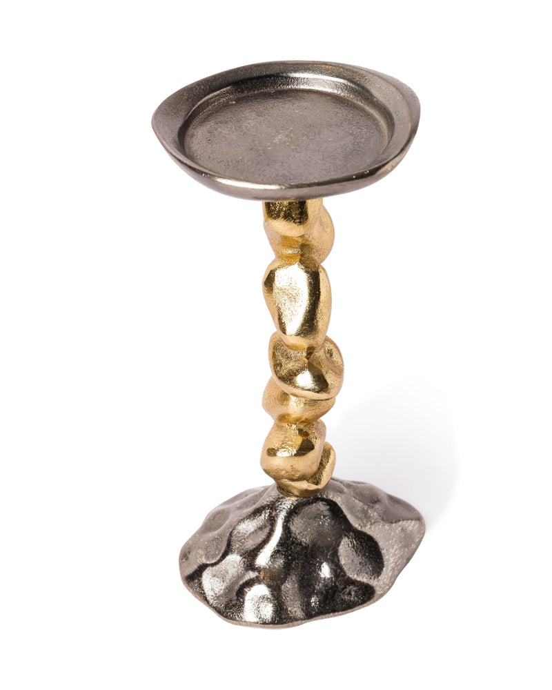 Alamkari India Rustic Stone & Metal Candle Holder Set