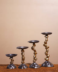 Alamkari India Rustic Stone & Metal Candle Holder Set