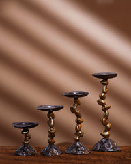 Alamkari India Rustic Stone & Metal Candle Holder Set