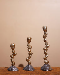 Alamkari India Sculptural Gold Metal Candle Holder Set