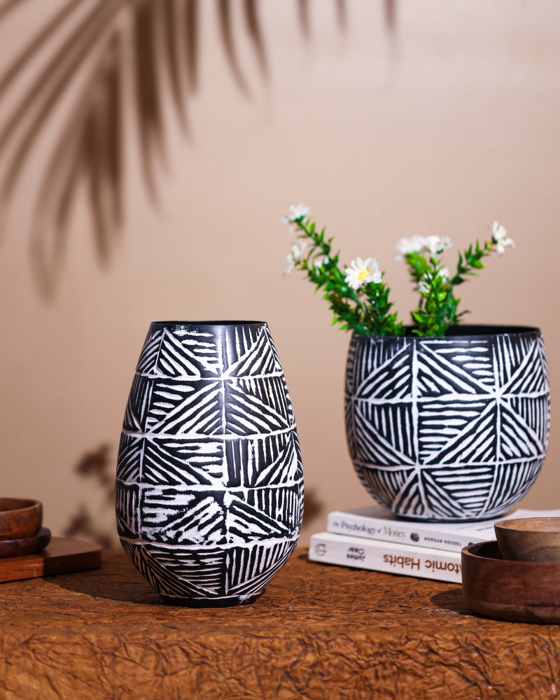 Alamkari India Tribal Pattern Metal Vase