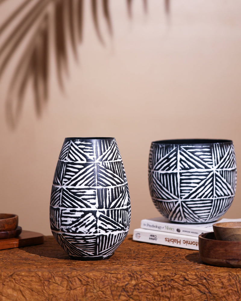 Alamkari India Tribal Pattern Metal Vase
