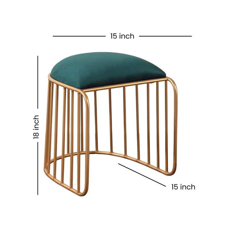 Alamkari India Velvet Green U-Shaped Ottoman Stool with Gold Iron Frame
