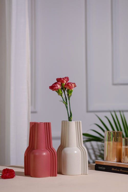 Alamkari India Wings stripped Ceramic Vase - set of 2